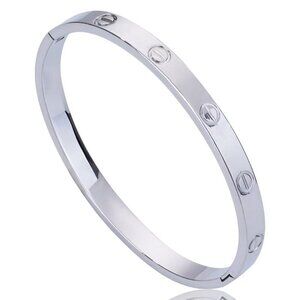 Silver Stainless Steel Waterproof Bangle Bracelet, Screw Details